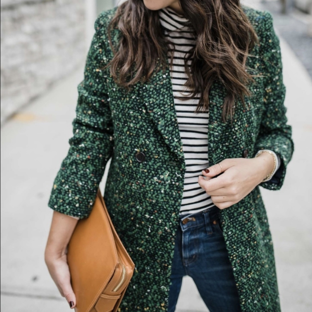 J. Crew Green Daphne Tweed Topcoat Coat Size 0 XS - Picture 8 of 15